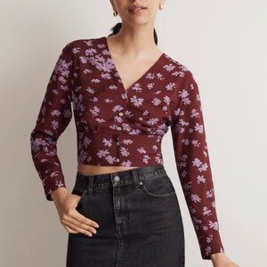 Madewell V- Neck Button Front Shirt in Cabernet Floral blouse Sz M NWT